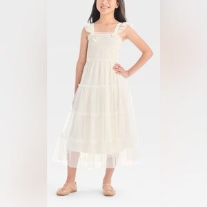 Girls Sleeveless Cream Mash Butterfly Maxi Dress XL(14)